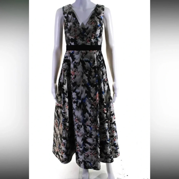 L.K. Bennett Juana Sleeveless Abstract Print Full Skirt Gown 2 Pockets - Picture 6 of 12
